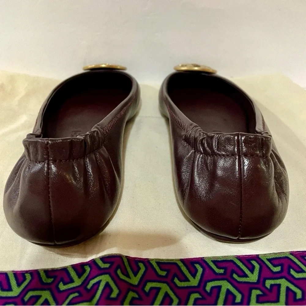 Tory Burch Women's Burgundy  Flats with Gold Emblem. - Picture 5 of 16
